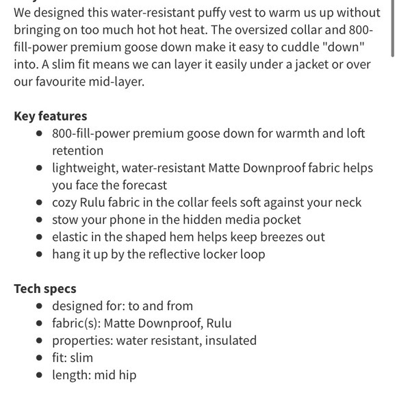 Lululemon Fluffin Awesome down filled vest sz 6 - Picture 5 of 5